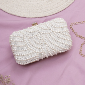 Embellished Pearl Beaded Box Clutch